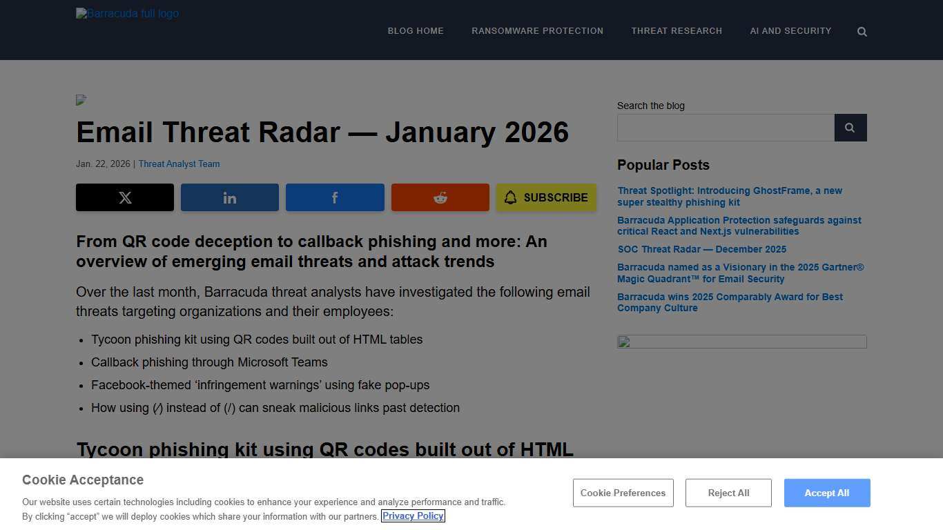 Email Threat Radar — January 2026 Barracuda Networks Blog