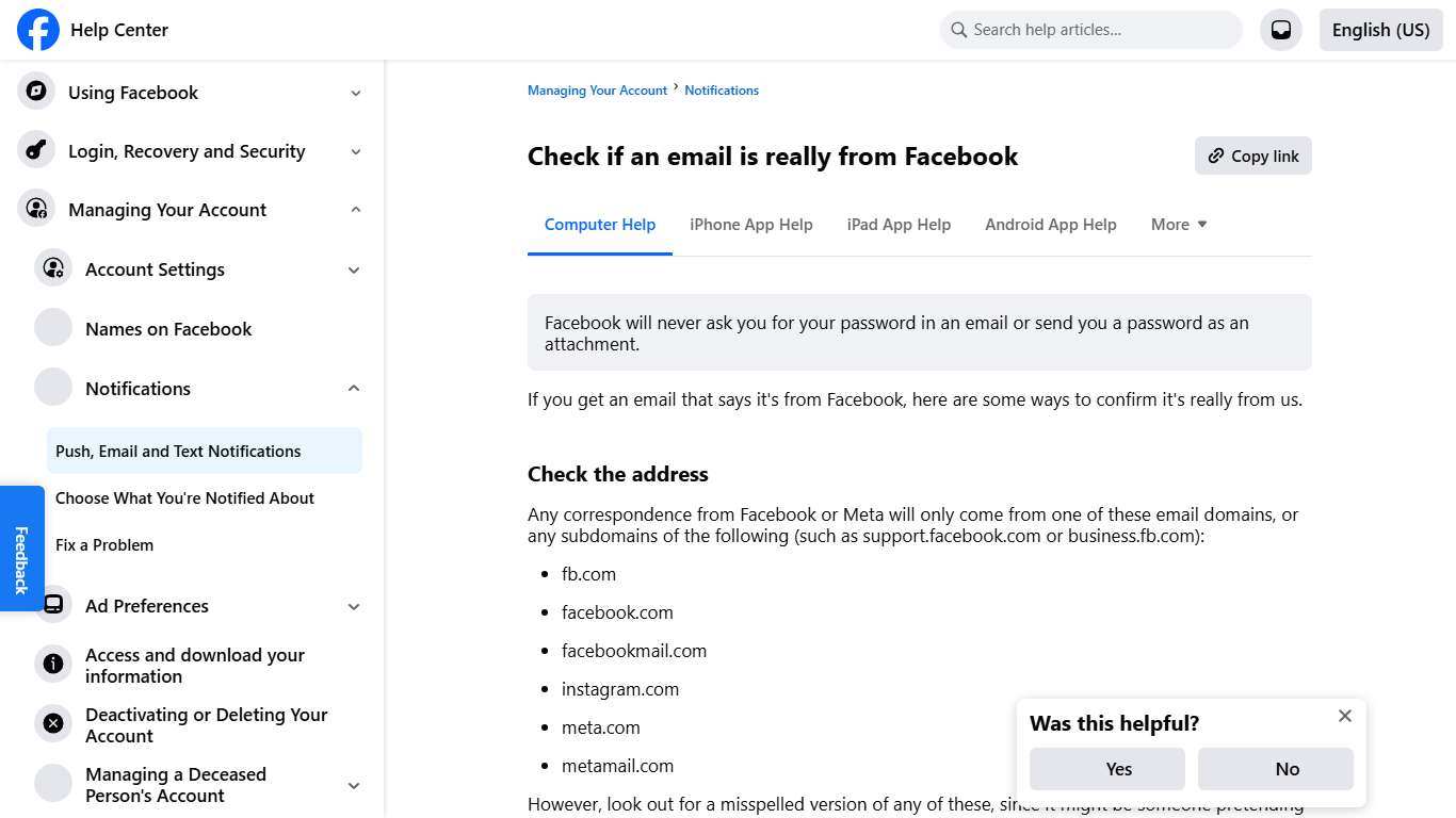 Check if an email is really from Facebook Facebook Help Center